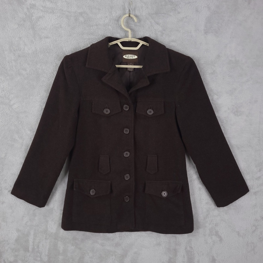Vintage Old Navy Coat Jacket S Brown Recycled Wool Blend Pockets Watson No Belt